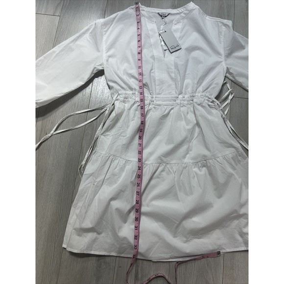 Rails Ivy Tiered Shirt Dress White Drawstring Waist Split Neck Cotton Lined | XS - Picture 8 of 11